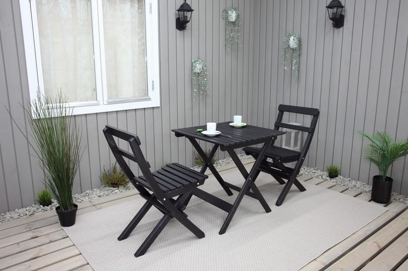 Wilma Caféset 65x65 cm + 2 Utestolar Grå/Vit - Baltic Garden - Utemöbler - Balkong - Balkongmöbler - Balkonggrupp & balkongset