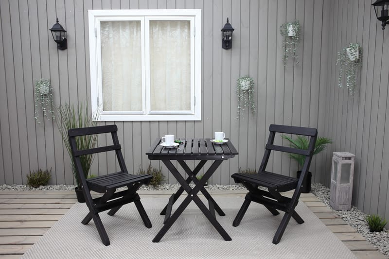 Wilma Caféset 65x65 cm + 2 Utestolar Grå/Vit - Baltic Garden - Utemöbler - Balkong - Balkongmöbler - Balkonggrupp & balkongset