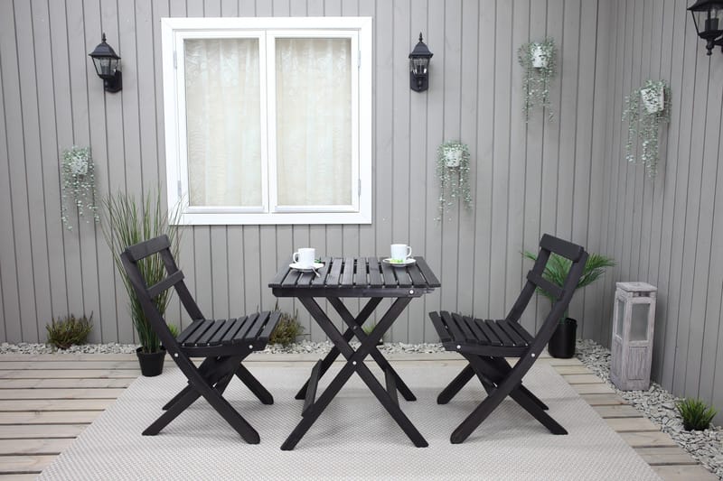 Wilma Caféset 65x65 cm + 2 Utestolar Grå/Vit - Baltic Garden - Utemöbler - Balkong - Balkongmöbler - Balkonggrupp & balkongset