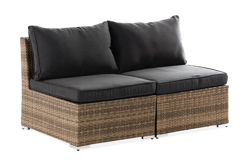 Wisconsin Premium 2-sits Loungesoffa utomhus – Utesoffa i Konstrotting för balkong - Sand Beige / Svarta dynor - Utemöbler - Balkong - Balkongmöbler - Soffa balkong