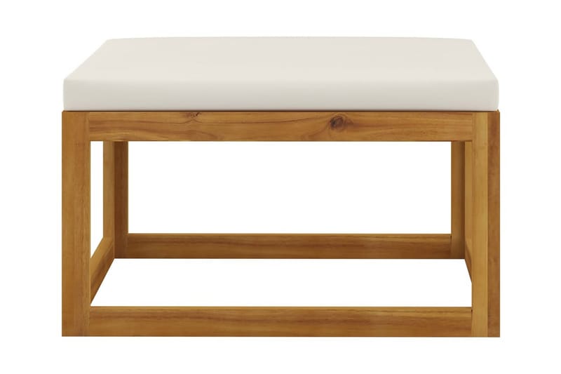 Fotpall med gräddvit dyna massivt akaciaträ - Brun - Loungebord & soffbord utomhus - Balkongbord