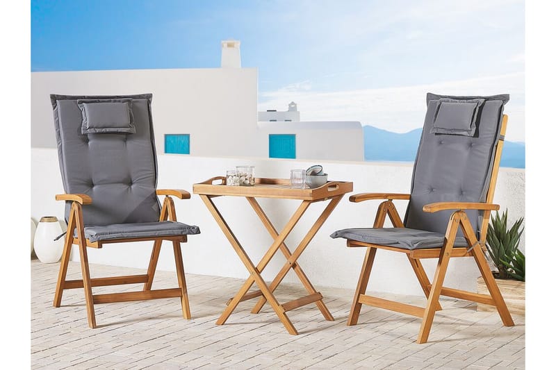 Riliegh Utestol med Dyna 2-pack - Akacia/Grafitgrå - Utemöbler - Balkong - Balkongmöbler - Balkongstol