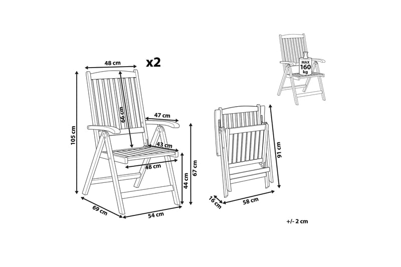 Trädgårdsstol 2 st akaciaträ ljusbrun JAVA - Trä/natur - Utemöbler - Balkong - Balkongmöbler - Balkongstol