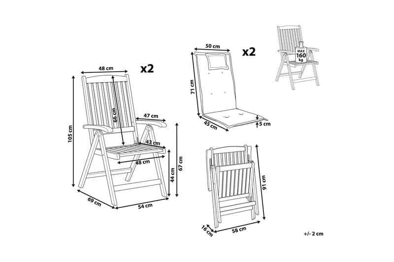 Trädgårdsstol 2 st akaciaträ med dyna JAVA - Trä/natur - Utemöbler - Balkong - Balkongmöbler - Balkongstol