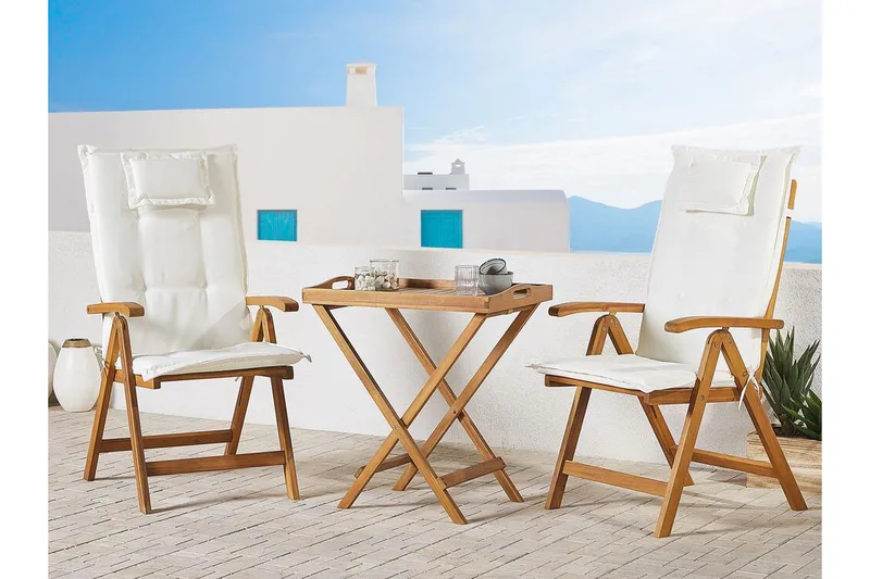 Trädgårdsstol 2 st akaciaträ med dyna JAVA - Trä/natur - Utemöbler - Balkong - Balkongmöbler - Balkongstol