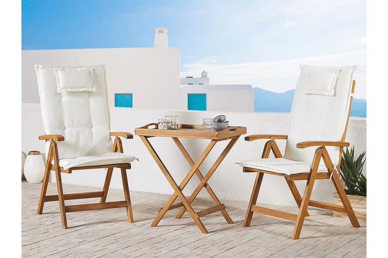 Trädgårdsstol 2 st akaciaträ med dyna JAVA - Trä/natur - Utemöbler - Balkong - Balkongmöbler - Balkongstol