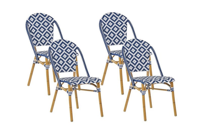 Trädgårdsstol 4 st blå/vit mönster RIFREDDO - Blå - Utemöbler - Balkong - Balkongmöbler - Balkongstol