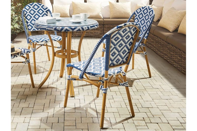 Trädgårdsstol 4 st blå/vit mönster RIFREDDO - Blå - Utemöbler - Balkong - Balkongmöbler - Balkongstol