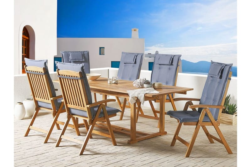 Trädgårdsstol 6 st akaciaträ med dyna i blå JAVA - Trä/natur - Utemöbler - Balkong - Balkongmöbler - Balkongstol