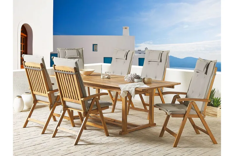 Trädgårdsstol 6 st akaciaträ med dyna JAVA - Trä/natur - Utemöbler - Balkong - Balkongmöbler - Balkongstol