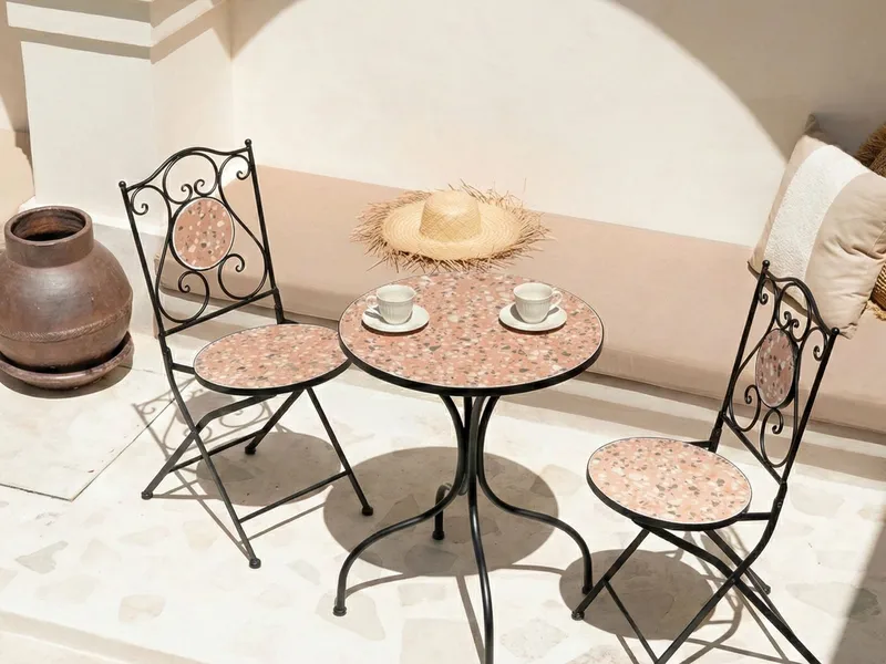 Bistrobord utomhus Adrano 60 cm Terrazzoeffekt Järn - Svart/Orange - Utemöbler - Balkong - Balkongmöbler - Balkongbord