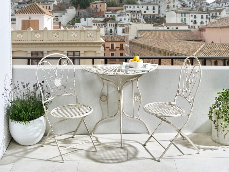 Bistrobord utomhus Coggia 80 cm Järn - Beige - Utemöbler - Balkong - Balkongmöbler - Balkongbord