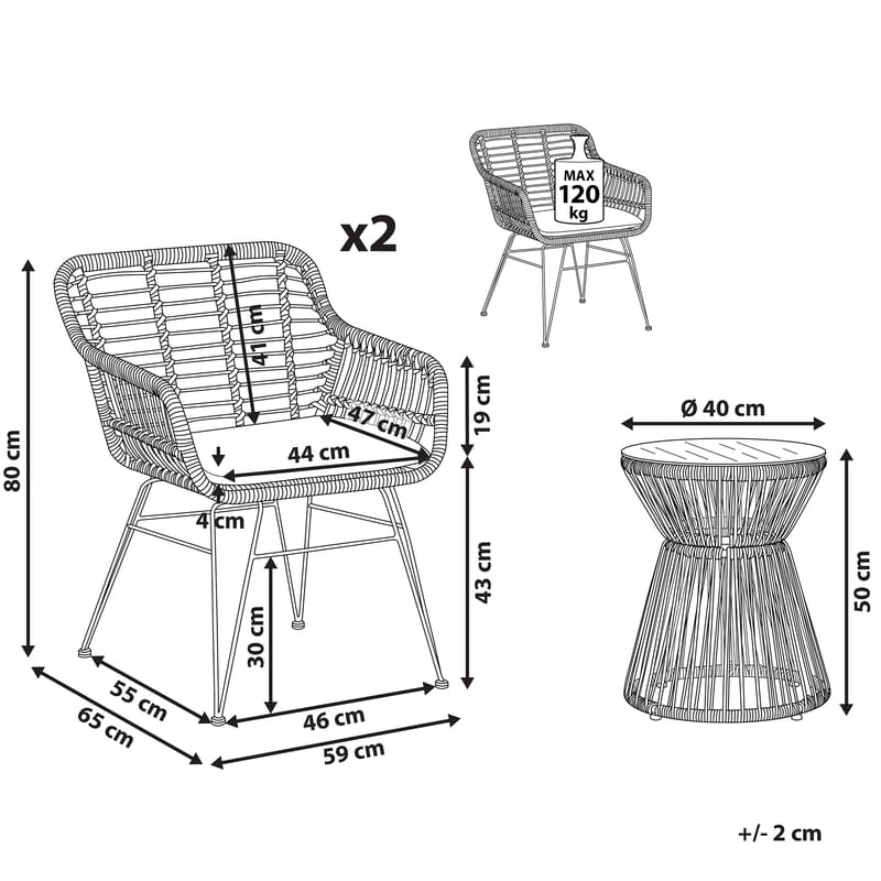 Cafégrupp Trestina - Naturlig - Utemöbler - Balkong - Balkongmöbler - Balkonggrupp & balkongset