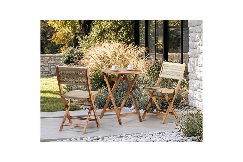 Cafégrupp Prossedi - Beige, ljust trä - Utemöbler - Balkong - Balkongmöbler - Balkonggrupp & balkongset