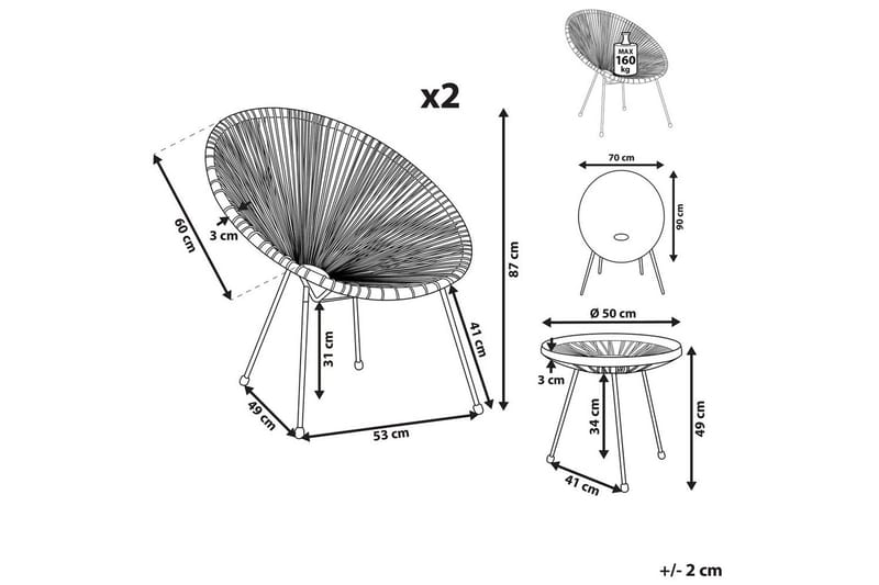 Cafeset Acapulco II Vit/Svart - Vit/Svart - Utemöbler - Balkong - Balkongmöbler - Balkonggrupp & balkongset