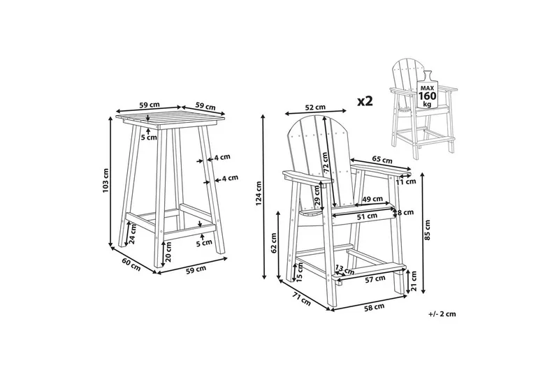 Cafeset Adirondack Blå - Blå - Utemöbler - Balkong - Balkongmöbler - Balkonggrupp & balkongset