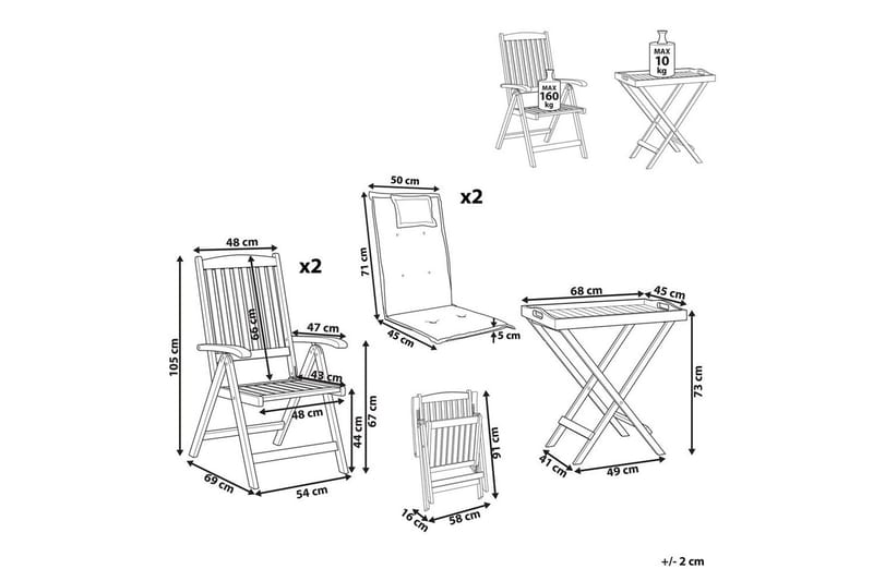 Cafeset Amantea med kuddar Mörk trä/vit - Mörk trä/vit - Utemöbler - Balkong - Balkongmöbler - Balkonggrupp & balkongset