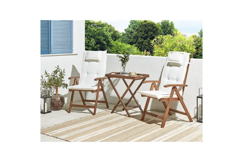 Cafeset Amantea med kuddar Mörk trä/vit - Mörk trä/vit - Utemöbler - Balkong - Balkongmöbler - Balkonggrupp & balkongset