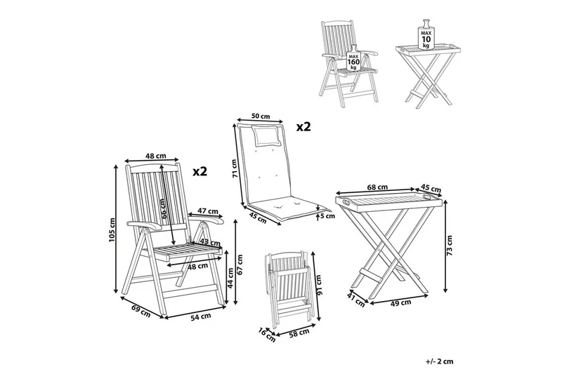 Cafeset Amantea med kuddar Mörkt trä/rött - Mörkt trä/rött - Utemöbler - Balkong - Balkongmöbler - Balkonggrupp & balkongset