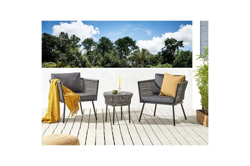 Cafeset Gargano Ljusgrå/svart - Ljusgrå/svart - Utemöbler - Balkong - Balkongmöbler - Balkonggrupp & balkongset