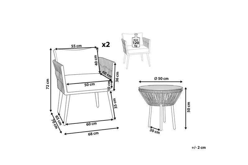 Cafeset Gargano Ljusgrå/svart - Ljusgrå/svart - Utemöbler - Balkong - Balkongmöbler - Balkonggrupp & balkongset