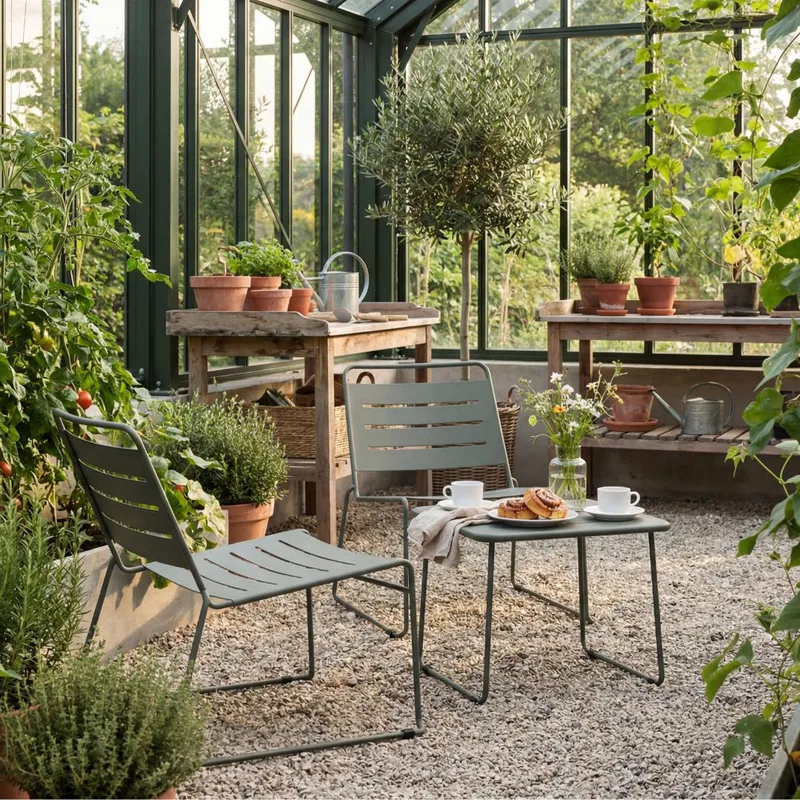 Caféset i stål – Olivgrönt balkongset för små uteplatser | Hjalmar - Utemöbler - Balkong - Balkongmöbler - Balkonggrupp & balkongset
