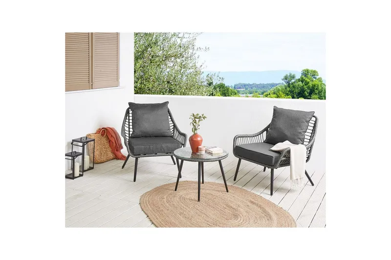 Cafeset Laureto Grå - Grå - Utemöbler - Balkong - Balkongmöbler - Balkonggrupp & balkongset