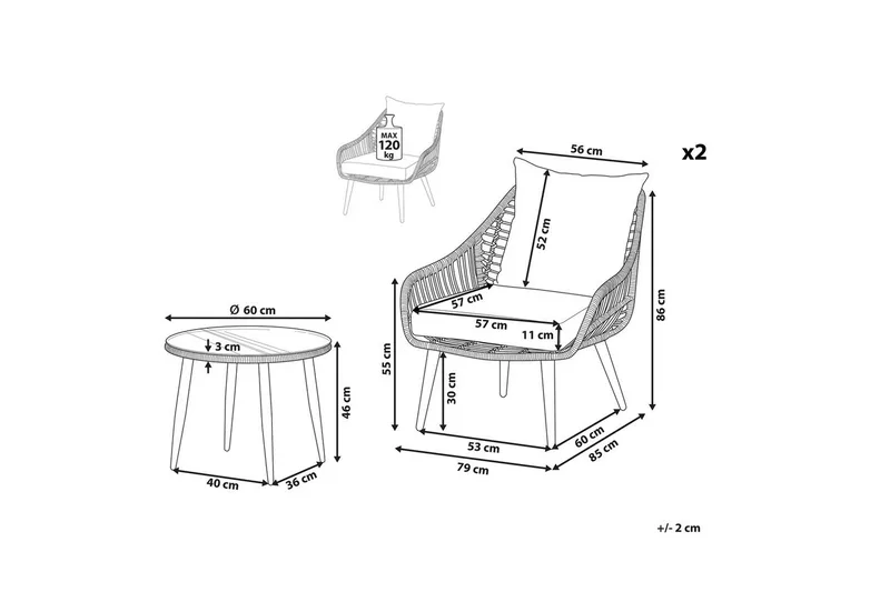 Cafeset Laureto Natur/Beige/Svart/Beige - Natur/Beige/Svart/Beige - Utemöbler - Balkong - Balkongmöbler - Balkonggrupp & balkongset