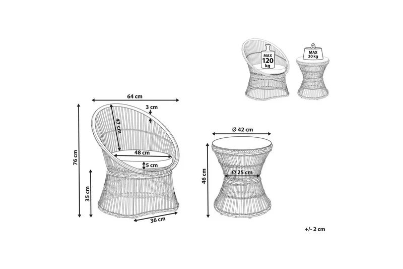Cafeset Mesyna Vit/Beige - Vit/Beige - Utemöbler - Balkong - Balkongmöbler - Balkonggrupp & balkongset