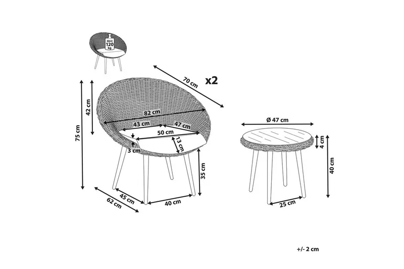 Cafeset Ortigia - Utemöbler - Balkong - Balkongmöbler - Balkonggrupp & balkongset