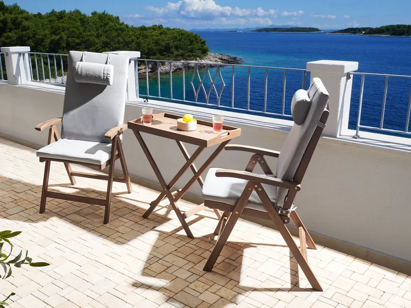 Caféset utomhus Amantea Premium Akaciaträ - Brun/Ljusgrå - Utemöbler - Balkong - Balkongmöbler - Balkonggrupp & balkongset