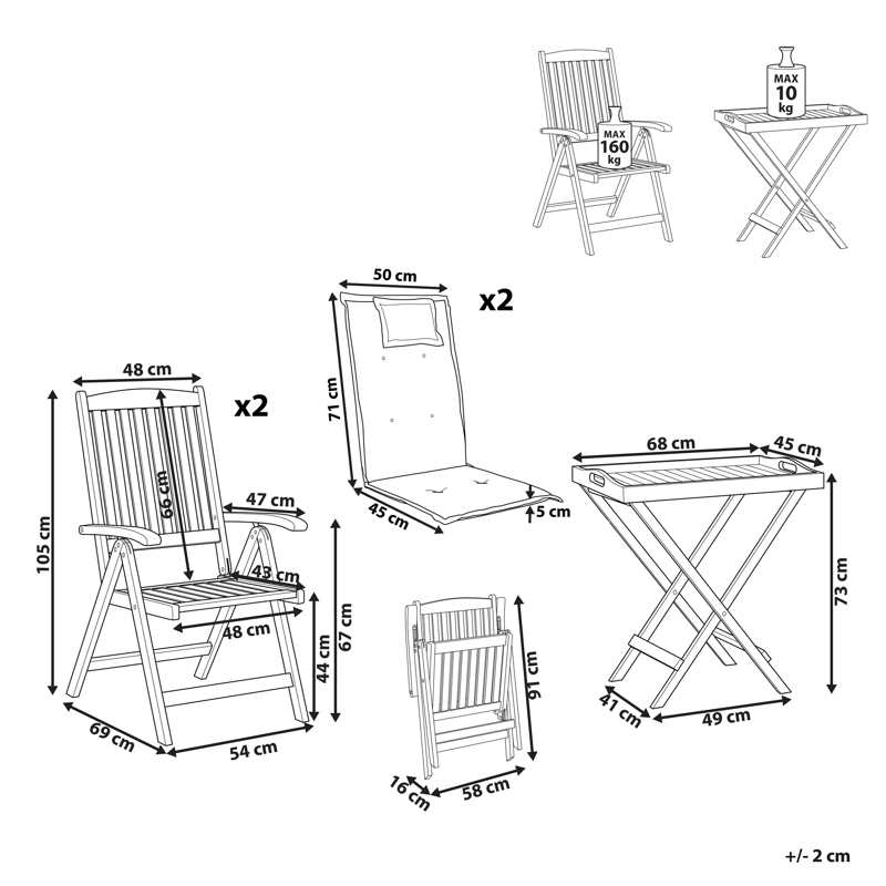 Caféset utomhus Amantea Premium Akaciaträ - Brun/Ljusgrå - Utemöbler - Balkong - Balkongmöbler - Balkonggrupp & balkongset