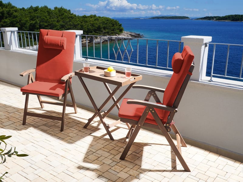 Caféset utomhus Amantea Premium Akaciaträ - Brun/Röd - Utemöbler - Balkong - Balkongmöbler - Balkonggrupp & balkongset