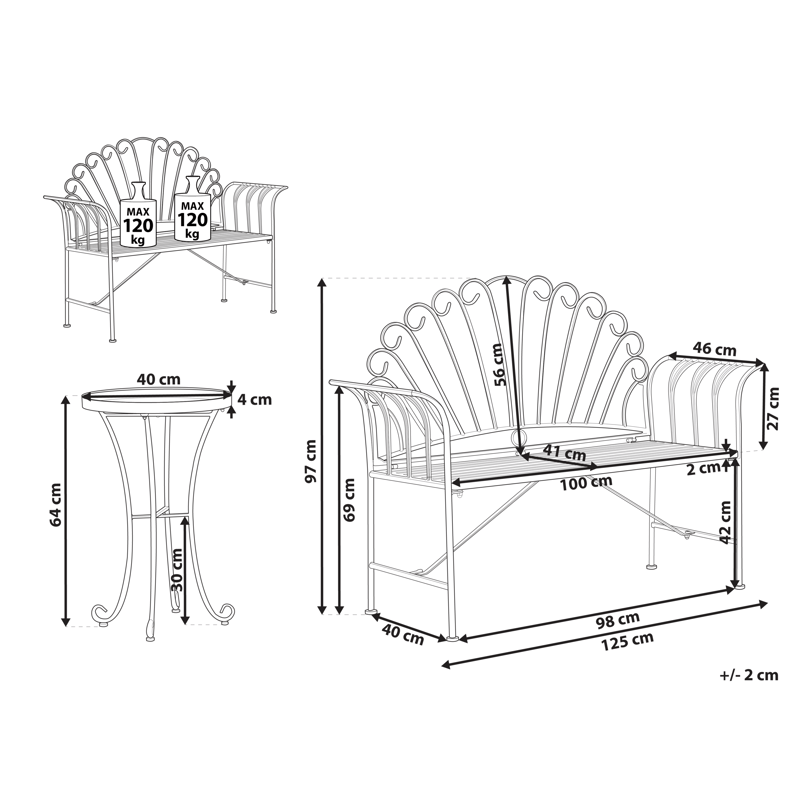 Caféset utomhus Cavinia Järn - Röd - Utemöbler - Balkong - Balkongmöbler - Balkonggrupp & balkongset