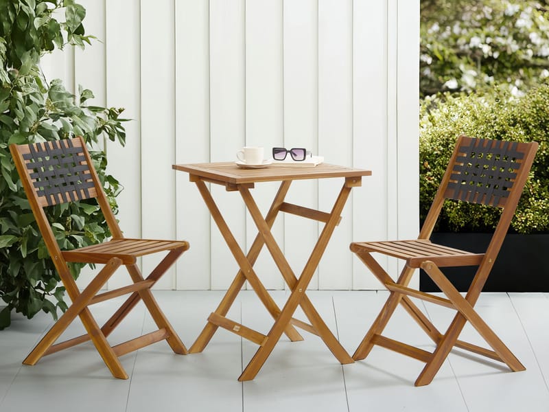 Caféset utomhus Coniolo Akaciaträ - Brun/Svart - Utemöbler - Balkong - Balkongmöbler - Balkonggrupp & balkongset