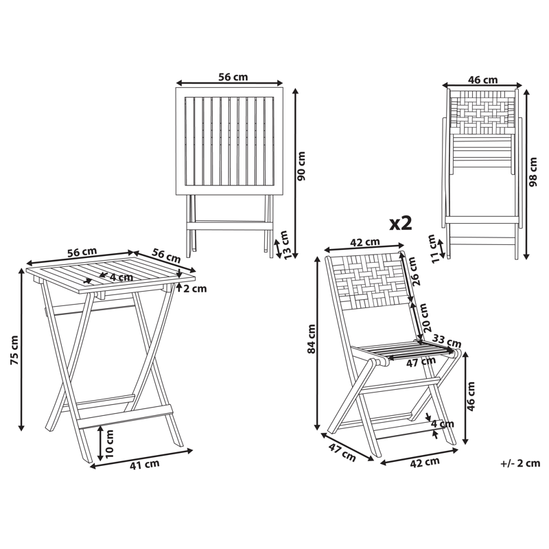Caféset utomhus Coniolo Akaciaträ - Brun/Svart - Utemöbler - Balkong - Balkongmöbler - Balkonggrupp & balkongset