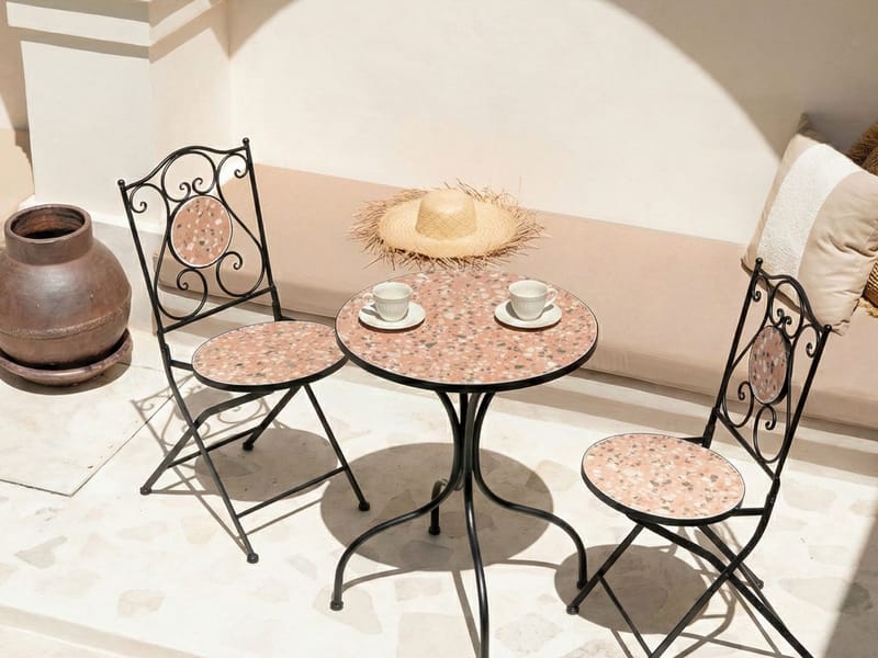 Caféset utomhus Fällbar Adrano Järn - Svart/Brun/Orange - Utemöbler - Balkong - Balkongmöbler - Balkonggrupp & balkongset