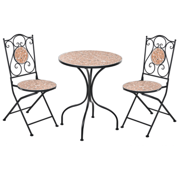 Caféset utomhus Fällbar Adrano Järn - Svart/Brun/Orange - Utemöbler - Balkong - Balkongmöbler - Balkonggrupp & balkongset