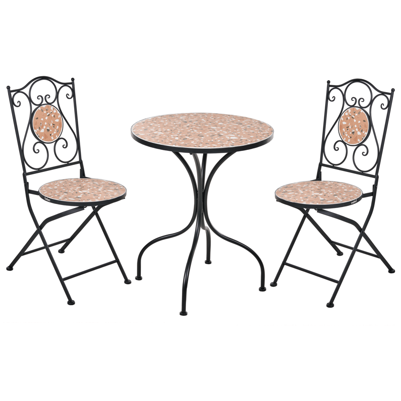 Caféset utomhus Fällbar Adrano Järn - Svart/Brun/Orange - Utemöbler - Balkong - Balkongmöbler - Balkonggrupp & balkongset