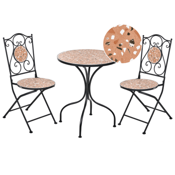 Caféset utomhus Fällbar Adrano Järn - Svart/Brun/Orange - Utemöbler - Balkong - Balkongmöbler - Balkonggrupp & balkongset
