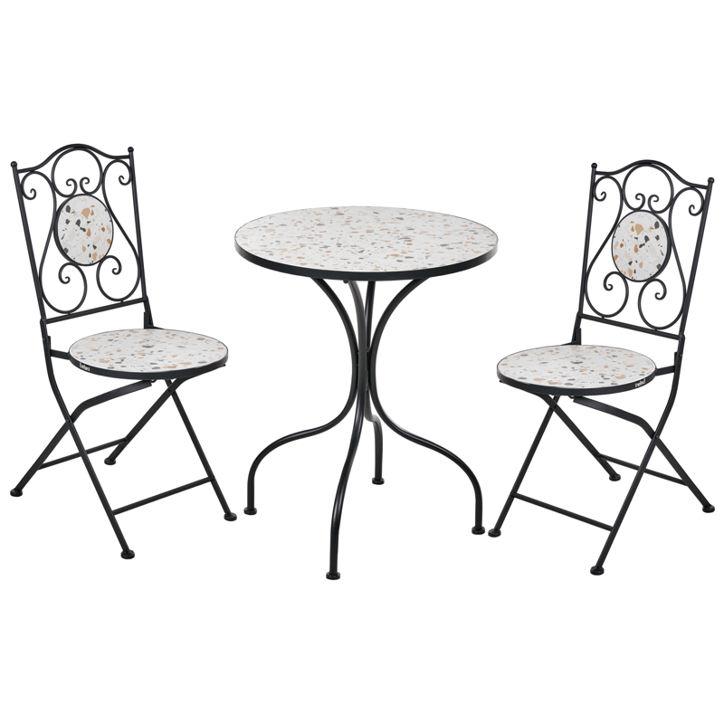 Caféset utomhus Fällbar Artena Järn - Svart/Vit - Utemöbler - Balkong - Balkongmöbler - Balkonggrupp & balkongset