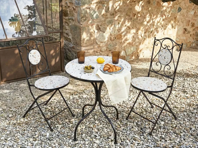 Caféset utomhus Fällbar Artena Järn - Svart/Vit - Utemöbler - Balkong - Balkongmöbler - Balkonggrupp & balkongset