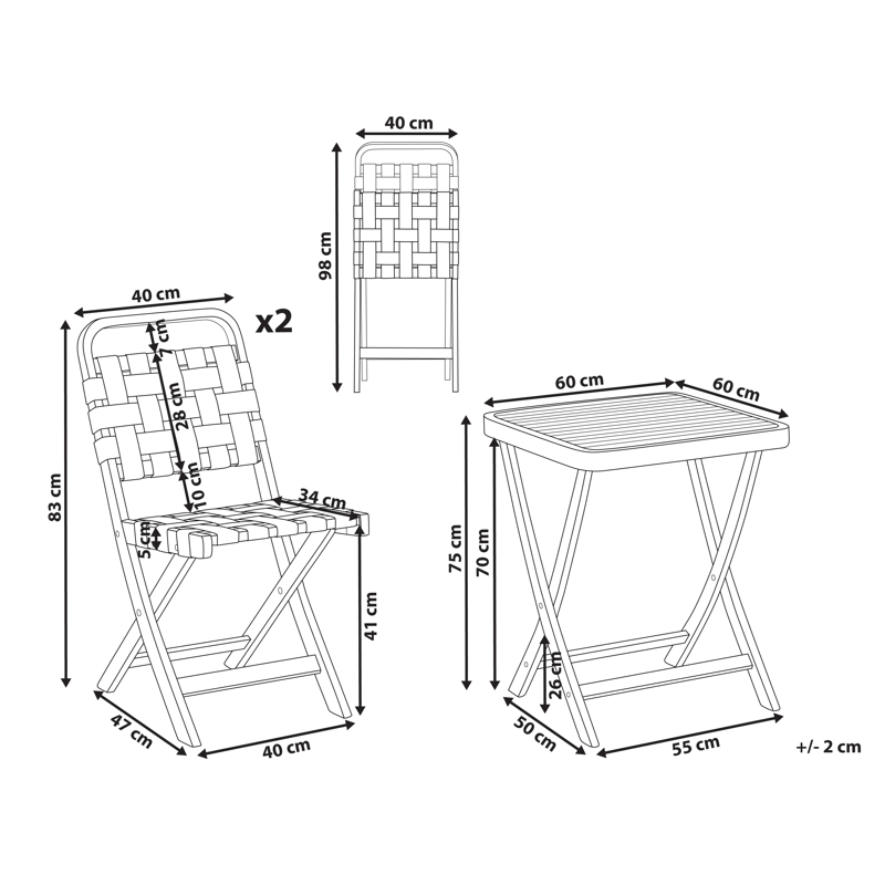 Caféset utomhus Fällbar Calciano Akaciaträ - Brun/Beige - Utemöbler - Balkong - Balkongmöbler - Balkonggrupp & balkongset