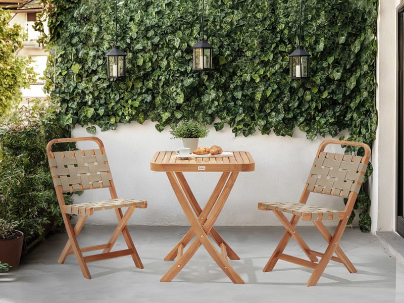 Caféset utomhus Fällbar Calciano Akaciaträ - Brun/Beige - Utemöbler - Balkong - Balkongmöbler - Balkonggrupp & balkongset