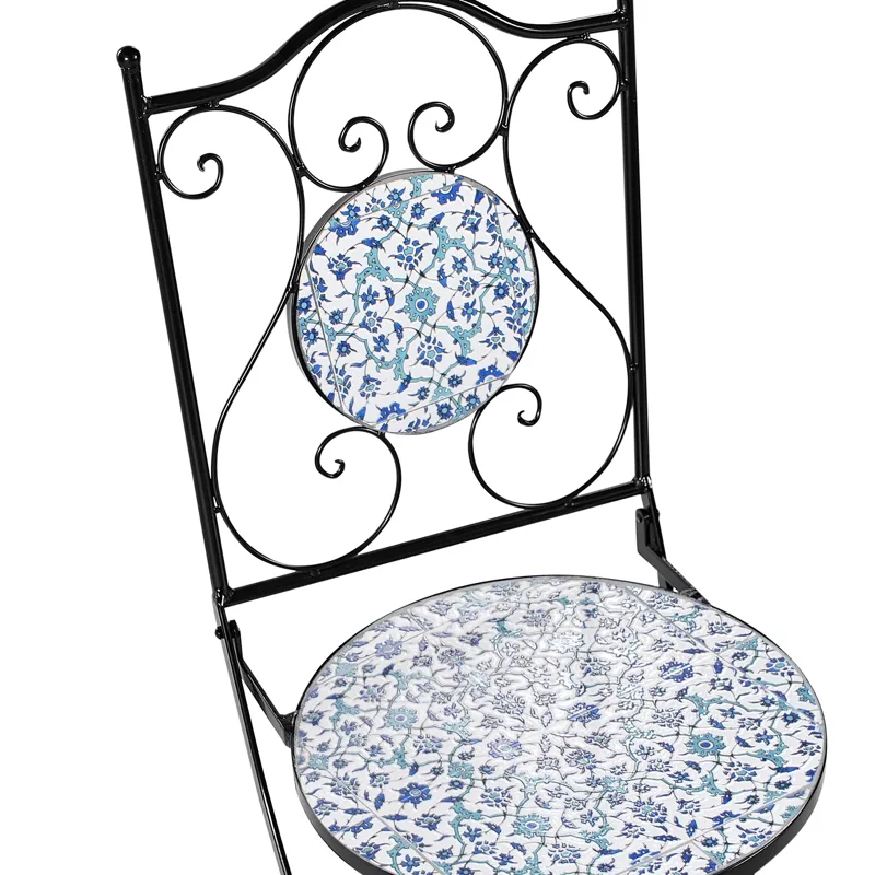 Caféset utomhus Fällbar Chapeco Järn - Svart/Blå/Vit - Utemöbler - Balkong - Balkongmöbler - Balkonggrupp & balkongset