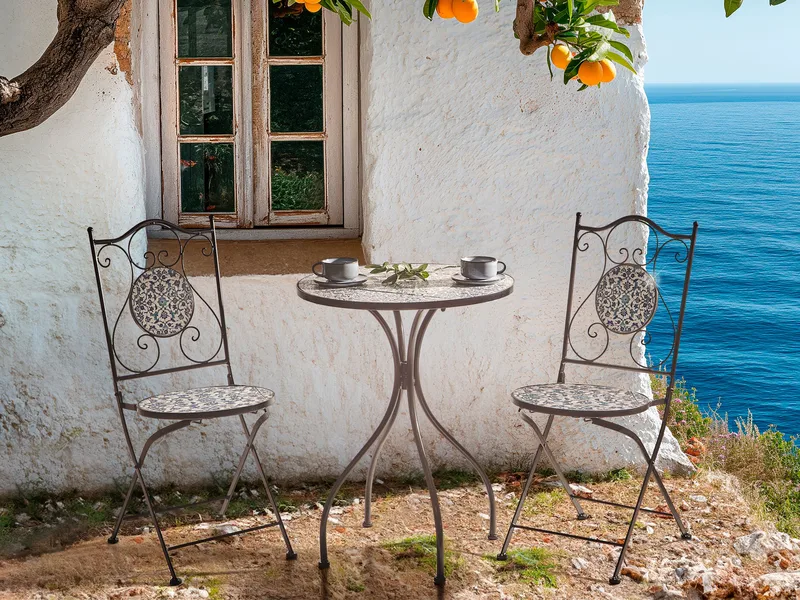 Caféset utomhus Fällbar Chapeco Järn - Svart/Blå/Vit - Utemöbler - Balkong - Balkongmöbler - Balkonggrupp & balkongset