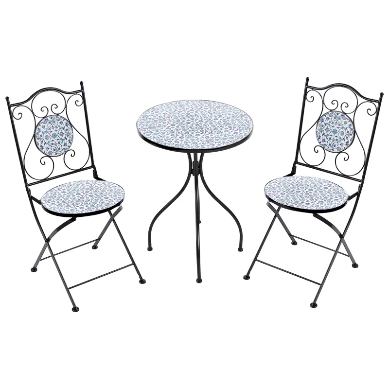 Caféset utomhus Fällbar Chapeco Järn - Svart/Blå/Vit - Utemöbler - Balkong - Balkongmöbler - Balkonggrupp & balkongset