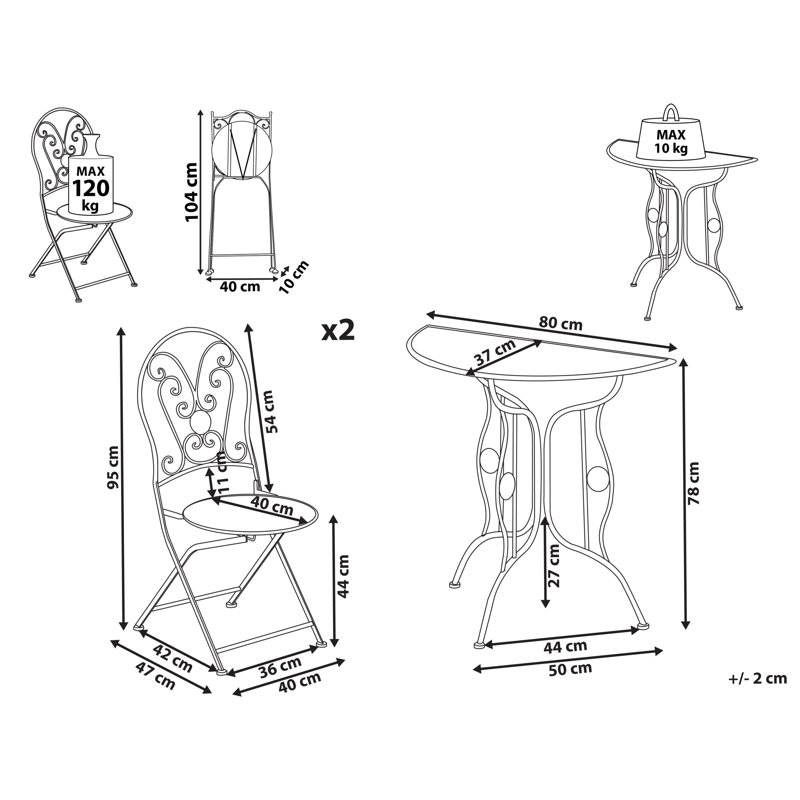 Caféset utomhus Fällbar Coggia Järn - Beige - Utemöbler - Balkong - Balkongmöbler - Balkonggrupp & balkongset