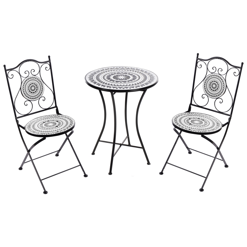 Caféset utomhus Fällbar Comiso Järn - Svart/Vit - Utemöbler - Balkong - Balkongmöbler - Balkonggrupp & balkongset