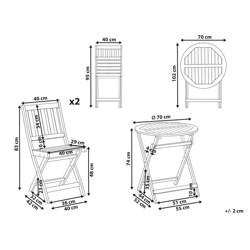 Caféset utomhus Fällbar Febbio Akaciaträ - Brun - Utemöbler - Balkong - Balkongmöbler - Balkonggrupp & balkongset